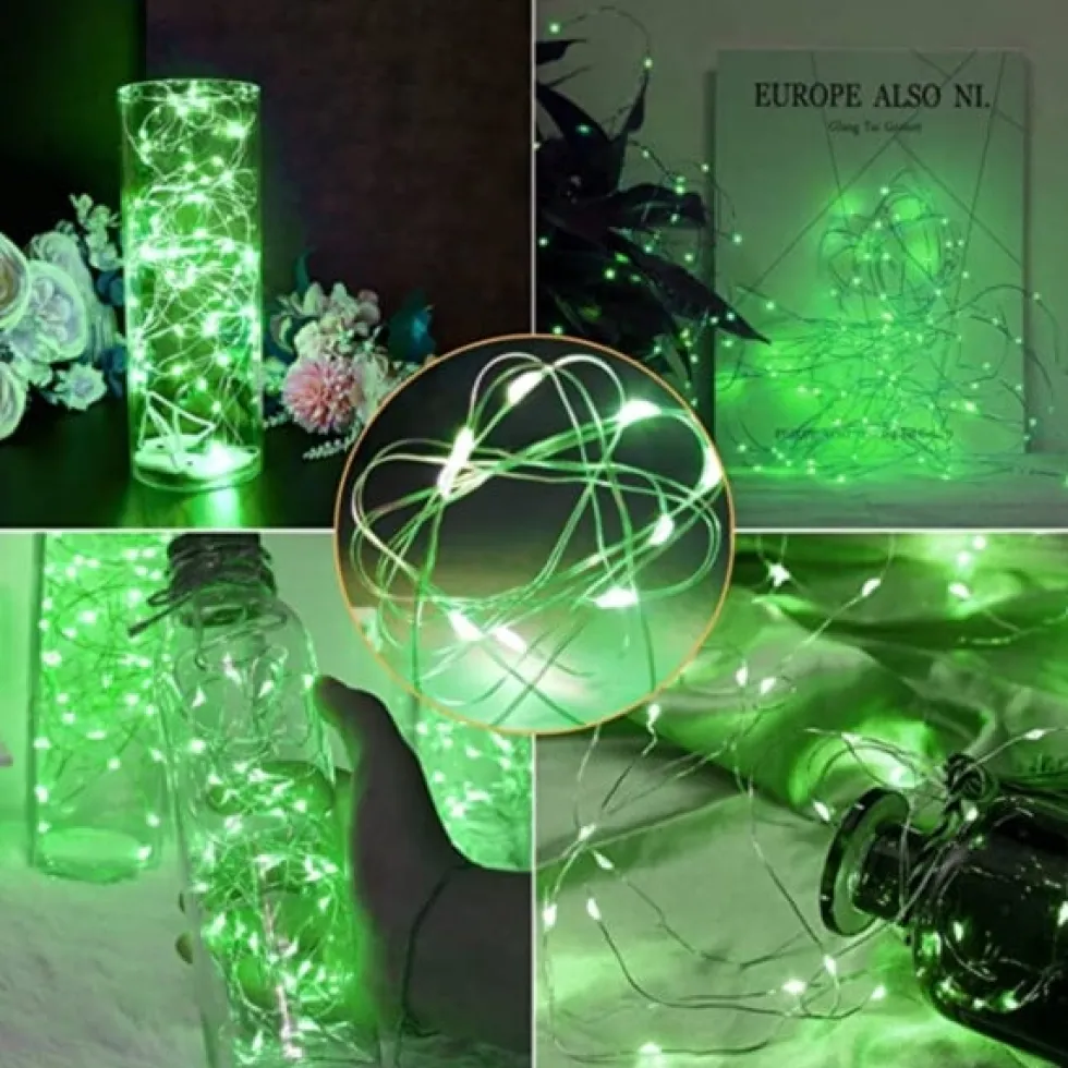 10-Pack 1m Mini LED Ljusslinga Batteridriven Grön