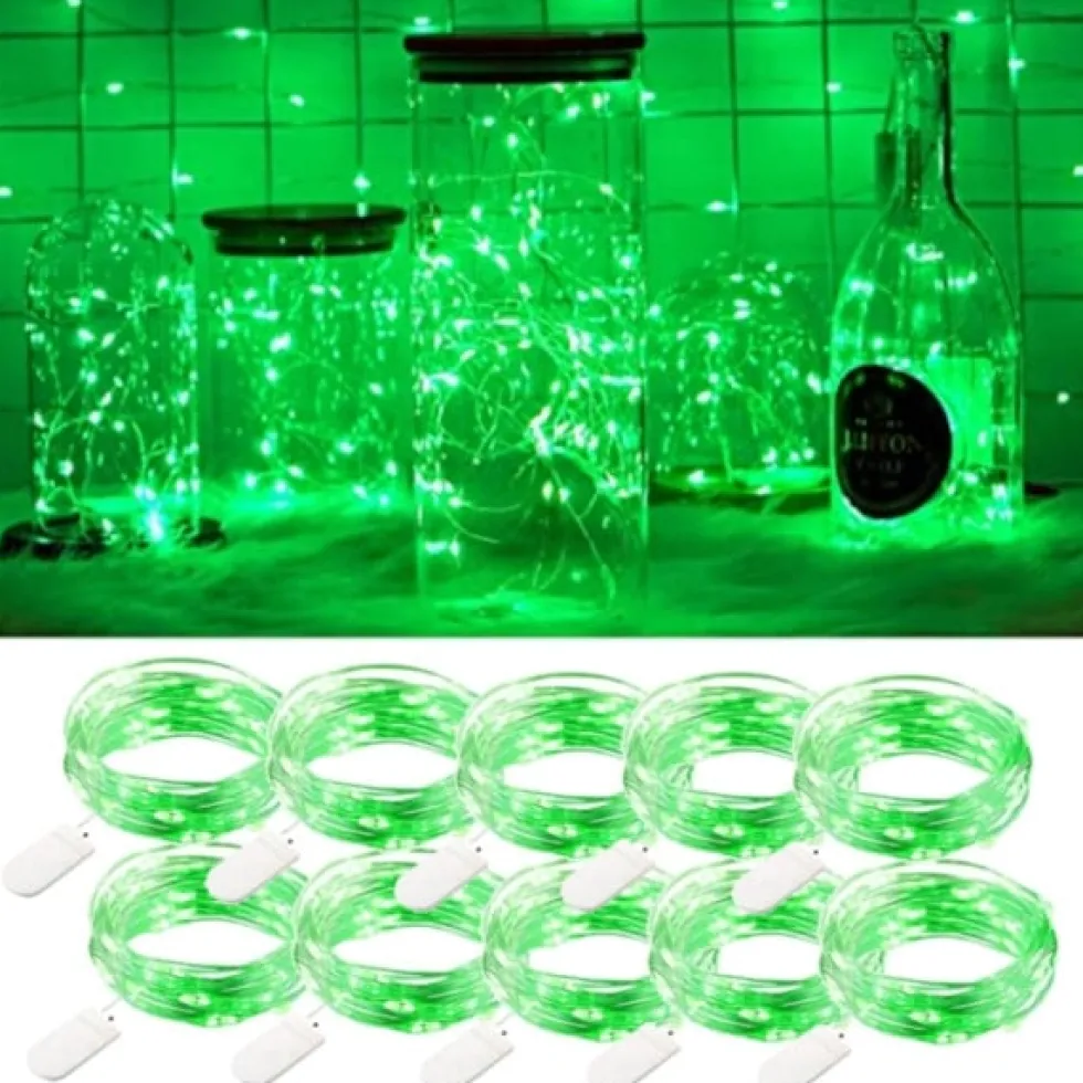 10-Pack 1m Mini LED Ljusslinga Batteridriven Grön