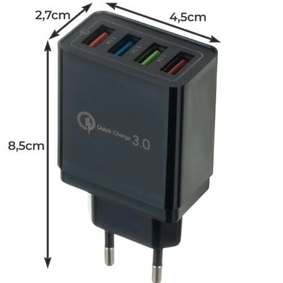 2-Pack Mobilladdare / Snabbladdare med 4 uttag - QC3