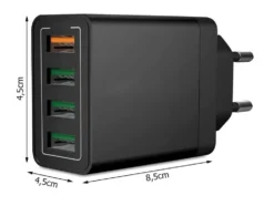 2-Pack Mobilladdare / Snabbladdare med 4 uttag - QC3