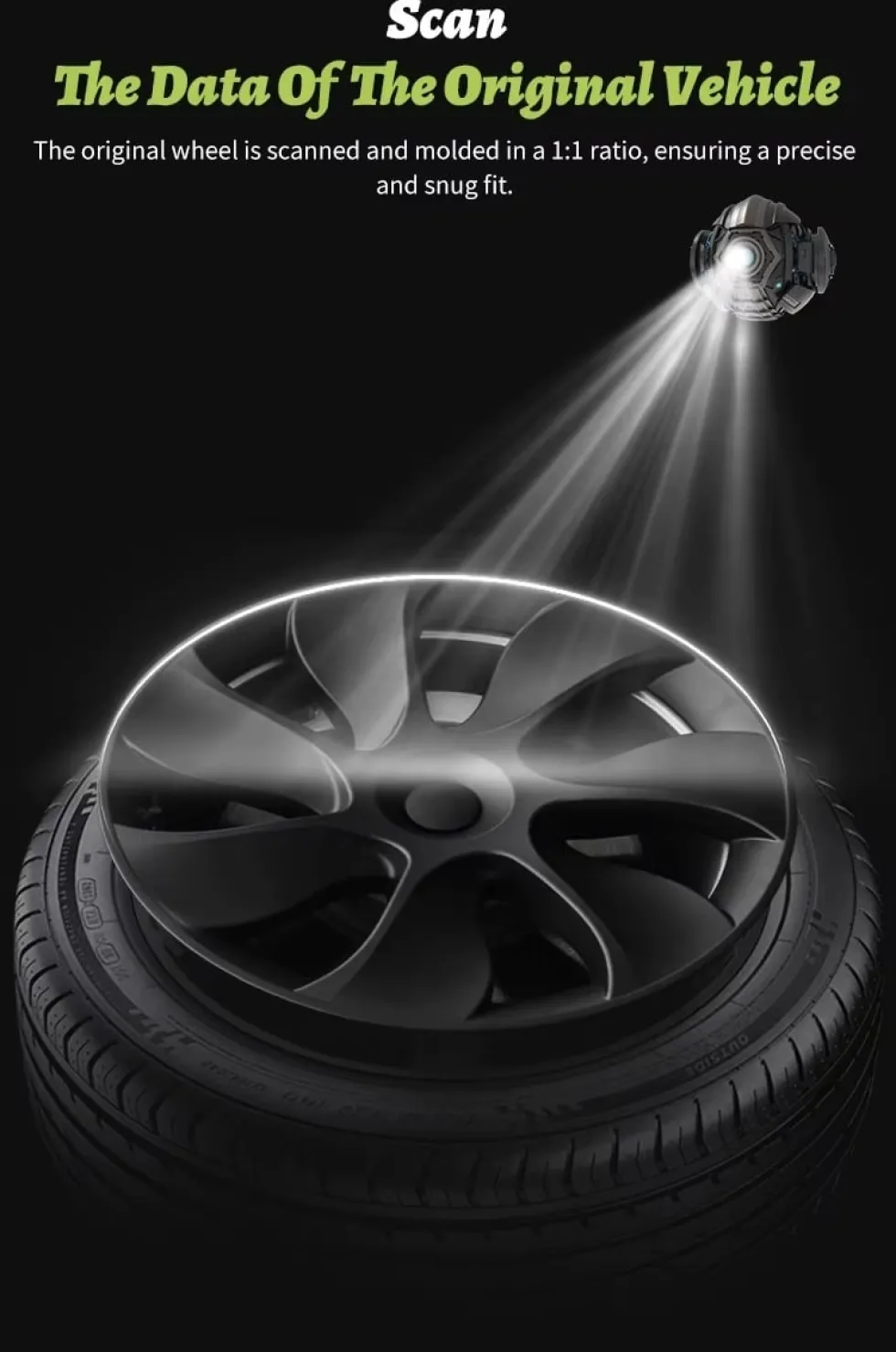 4-Pack Navkapslar Cyclone kompatibel med Tesla Model Y Hjulkåpor 19 Tum 2020–2024 – Cyclone Aero Wheel Covers Svart ABS