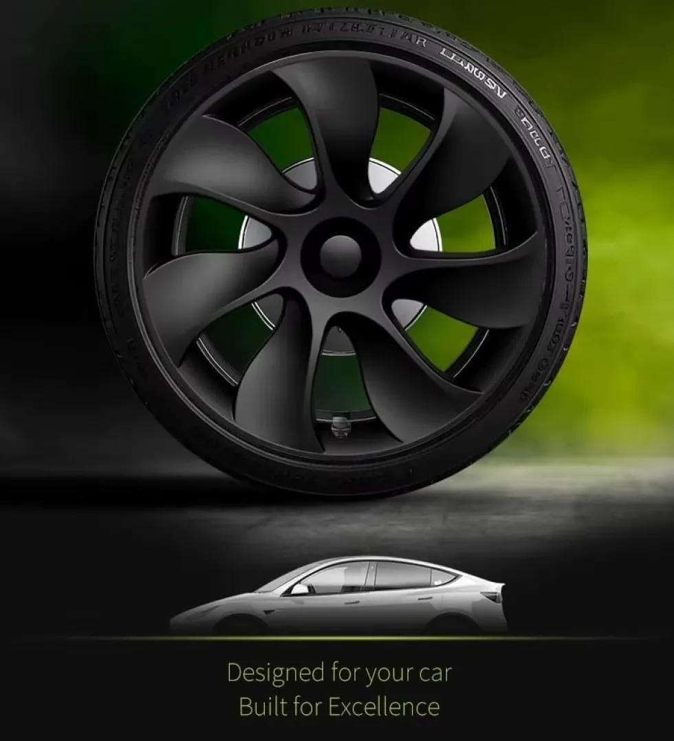 4-Pack Navkapslar Cyclone kompatibel med Tesla Model Y Hjulkåpor 19 Tum 2020–2024 – Cyclone Aero Wheel Covers Svart ABS