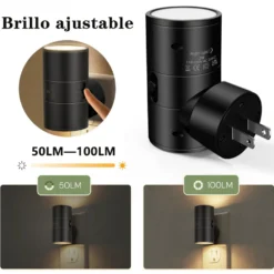 2-pack roterbar justerbar nattlampa (0-100 lm, 3000K) för trappa, korridor, sovrum