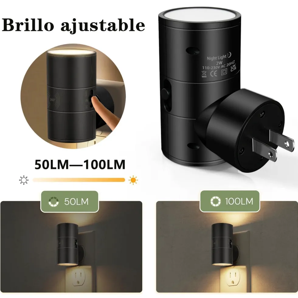 2-pack roterbar justerbar nattlampa (0-100 lm, 3000K) för trappa, korridor, sovrum