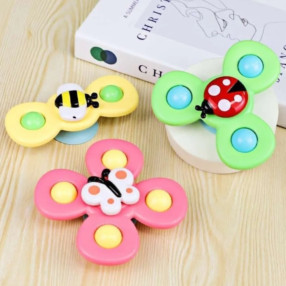3-pack snurrleksaker med sugkopp – fidget spinners för bad och lek