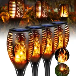 4-Pack Solcellsfackla Lykta med Flammande Ljussken