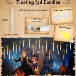 20-pack svävande LED-ljus med trollstav – magiska ljus för Halloween, jul och festliga dekorationer