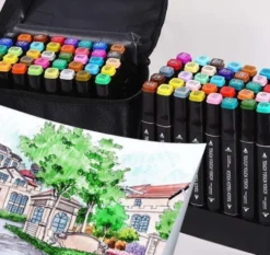 40-Pack - Tuschpennor med Fodral - Dubbelsidiga - Pennor