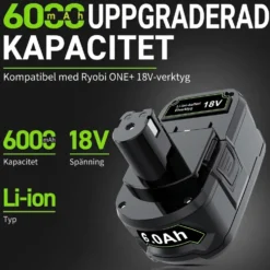 4-pack 18V 6000mAh Batteri + Dubbelladdare - Kompatibelt med RYOBI ONE+ - Li-Ion P102–P109