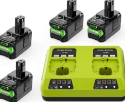 4-pack 18V 6000mAh Batteri + Dubbelladdare - Kompatibelt med RYOBI ONE+ - Li-Ion P102–P109