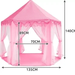 Palastält lektält barn rosa hexagon 6 ingångar för inom- och utomhus