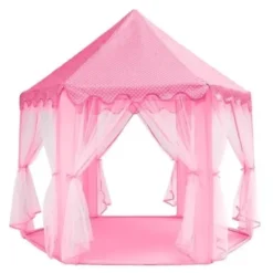 Palastält lektält barn rosa hexagon 6 ingångar för inom- och utomhus
