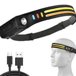 Pannlampa Dubbla LED med Rörelsesensor Löpning Lättvikt 2x COB XPE