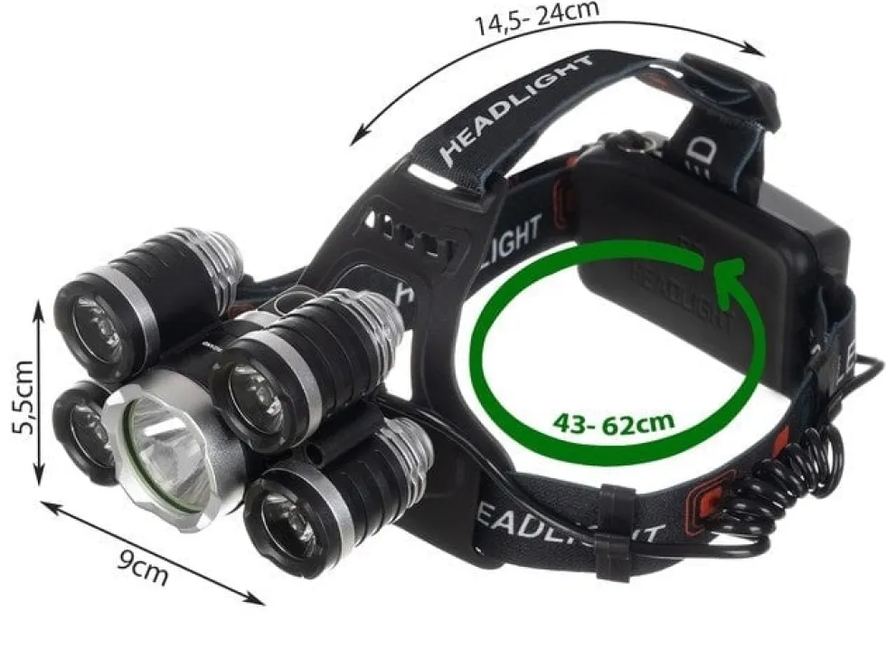 Pannlampa 5x Cree T6 LED 4 lägen 2x 6800mAh batteri med laddare