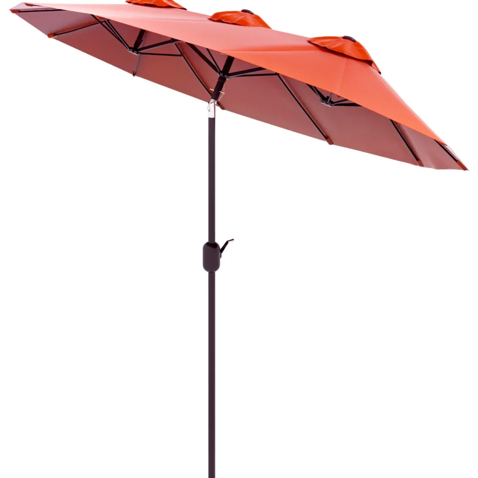 Parasoll, trädgårdsparasoll, tiltbart med vev, vindtätt, polyester, stål, vinrött, 295x152 cm