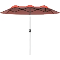 Parasoll, trädgårdsparasoll, tiltbart med vev, vindtätt, polyester, stål, vinrött, 295x152 cm