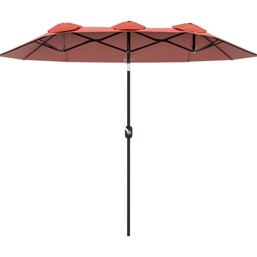 Parasoll, trädgårdsparasoll, tiltbart med vev, vindtätt, polyester, stål, vinrött, 295x152 cm