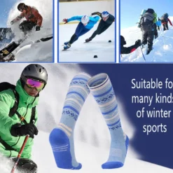4 Paris Winter Merinoullsskidstrumpor för kvinnor, knähöga termiska vandrings- och snowboardstrumpor