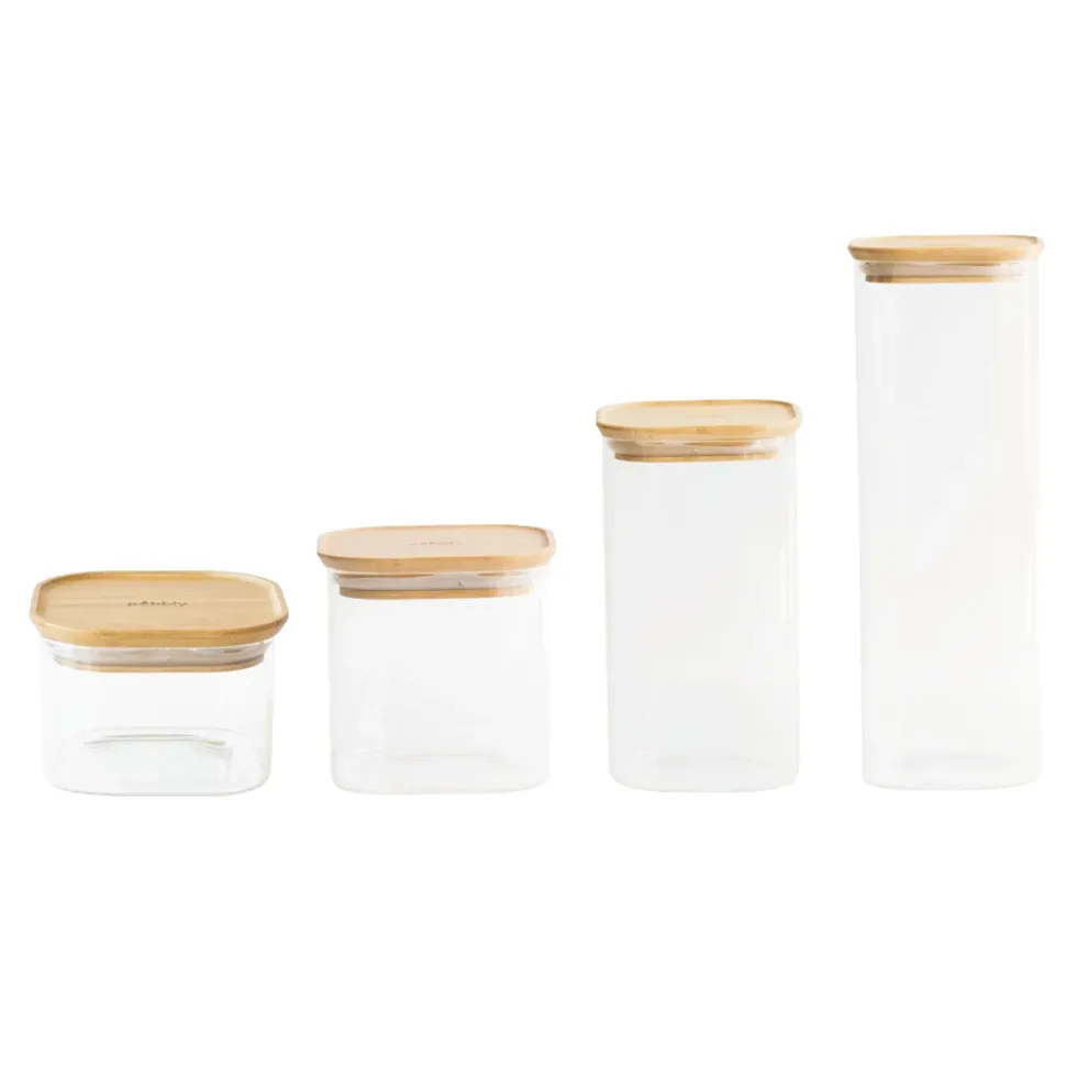 Pebbly - glasburkar med bambulock, 4 storlekar