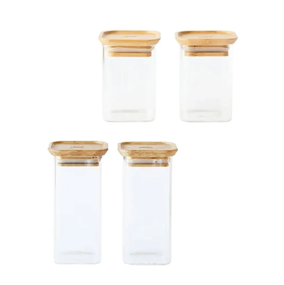 Pebbly - Glasburk med bambulock 240 ml/320 ml, 2-pack