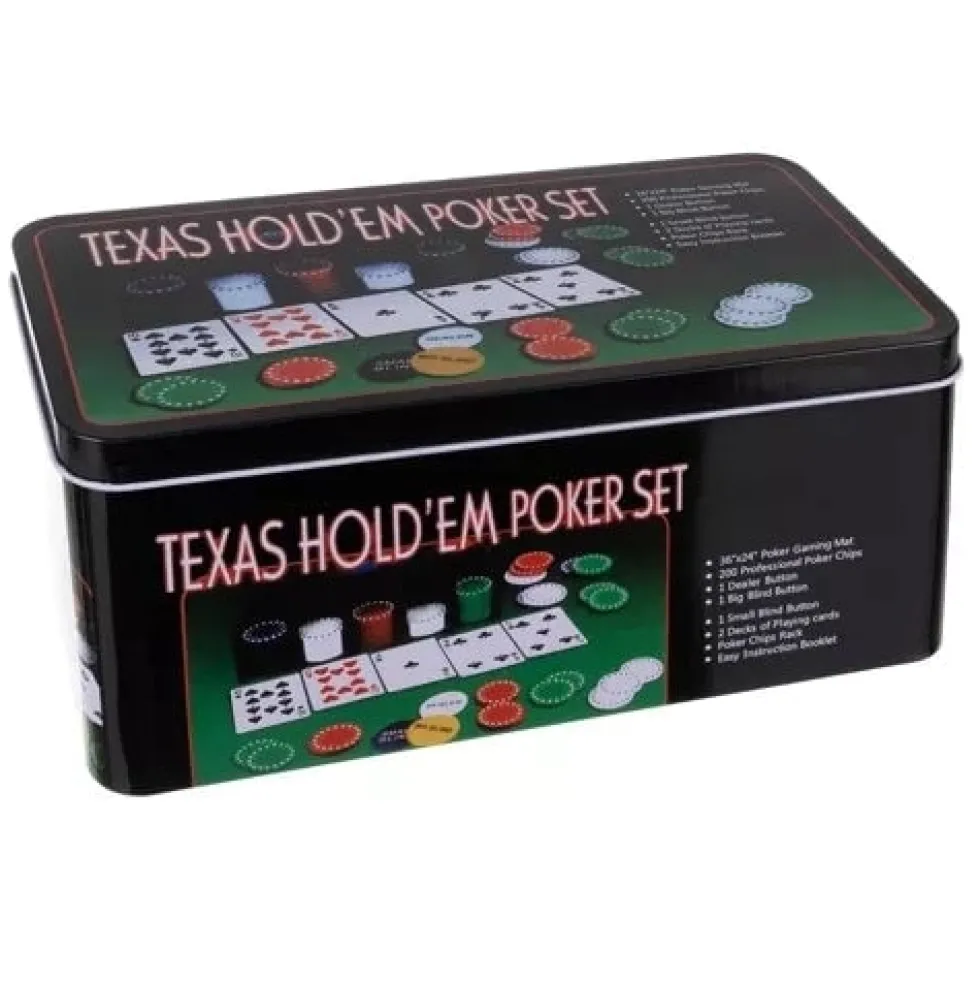Pokerset 200 marker med spelmatta 92x58 cm, 2 kortlekar, metallbox