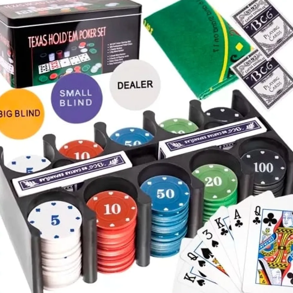 Pokerset 200 marker med spelmatta 92x58 cm, 2 kortlekar, metallbox
