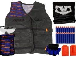 Polisdräktset barn 3+ med väst, scarf, skyddsglasögon & 20 skumkulor