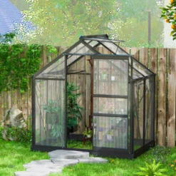 Polykarbonatväxthus 190x132x201 cm UV30+ förstärkt botten regnränna grå