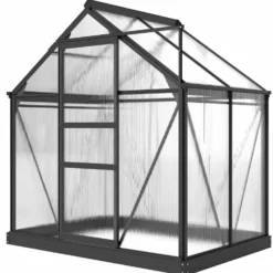 Polykarbonatväxthus 190x132x201 cm UV30+ förstärkt botten regnränna grå