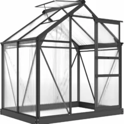 Polykarbonatväxthus 190x132x201 cm UV30+ förstärkt botten regnränna grå