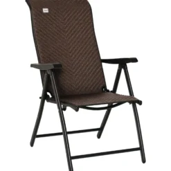 Polyrotting trädgårdsstol, fällstol, 7-vägs justerbar, väderbeständig, balkong-, campingstol, 120 kg viktkapacitet, brun/svart, 58x71x111 cm
