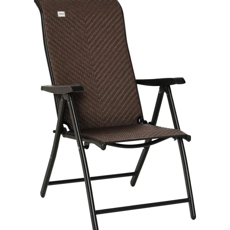 Polyrotting trädgårdsstol, fällstol, 7-vägs justerbar, väderbeständig, balkong-, campingstol, 120 kg viktkapacitet, brun/svart, 58x71x111 cm