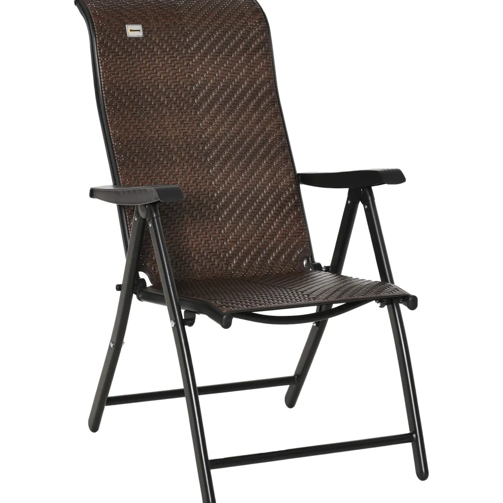 Polyrotting trädgårdsstol, fällstol, 7-vägs justerbar, väderbeständig, balkong-, campingstol, 120 kg viktkapacitet, brun/svart, 58x71x111 cm