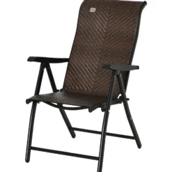 Polyrotting trädgårdsstol, fällstol, 7-vägs justerbar, väderbeständig, balkong-, campingstol, 120 kg viktkapacitet, brun/svart, 58x71x111 cm