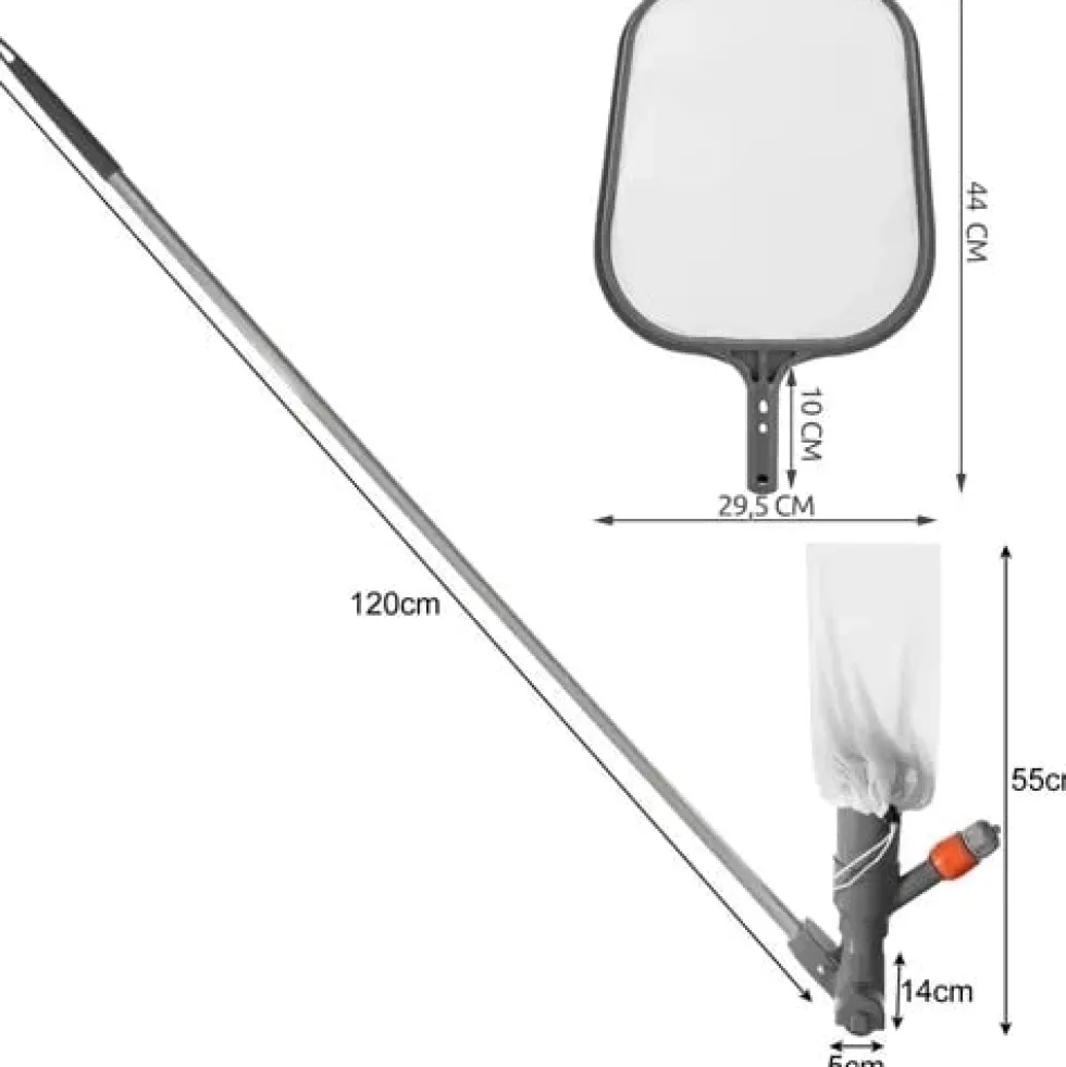 Poolstädningsset med vattendriven dammsugare & håv, teleskopstång 120 cm