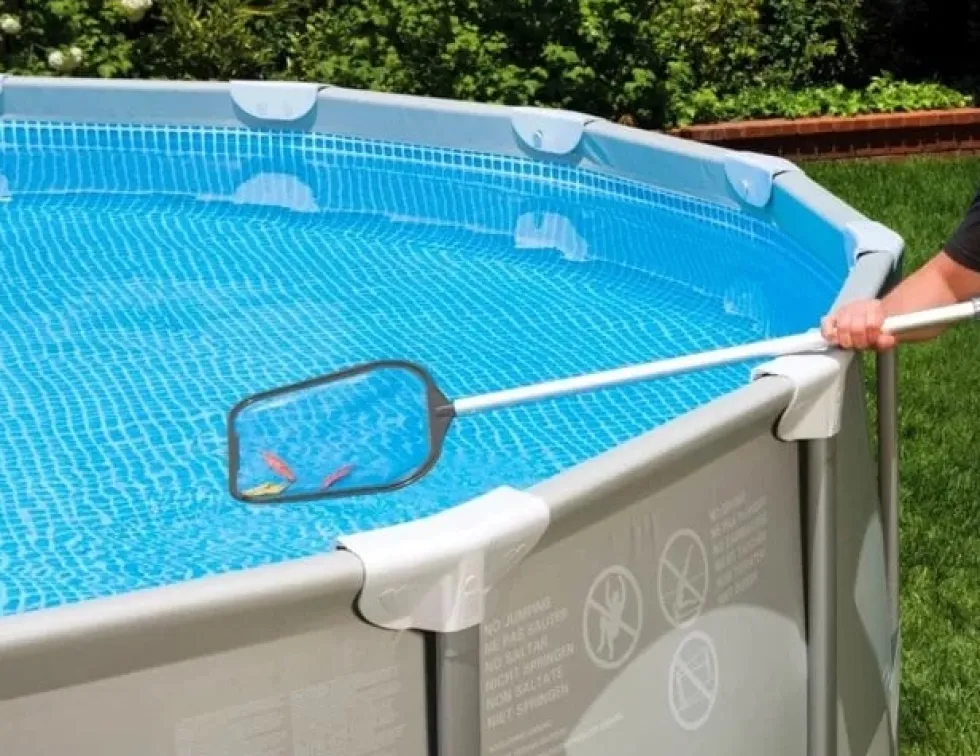 Poolstädningsset med vattendriven dammsugare & håv, teleskopstång 120 cm