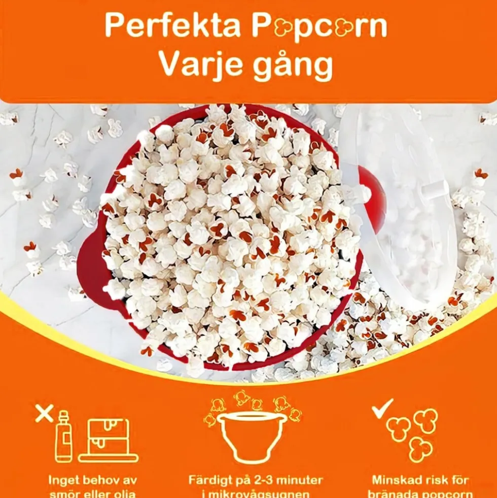 Popcornskål för mikrovågsugn i BPA fritt silikon