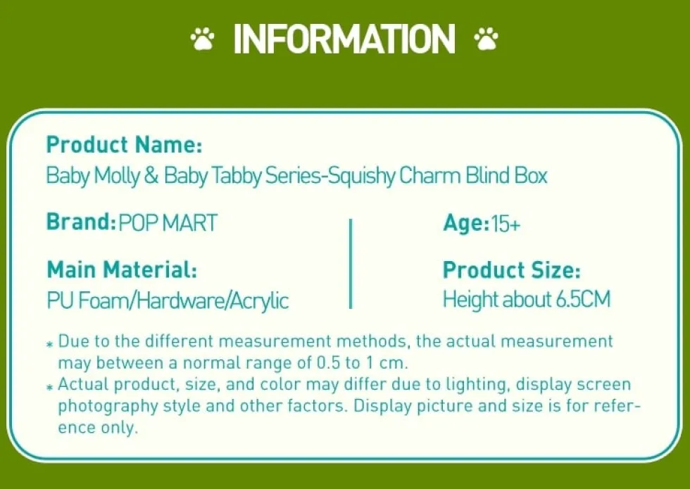 POP MART THE MONSTERS Baby Molly & Baby Tabby Series-Pinch Pendant Blind Box 1PC/6ST Blindbox