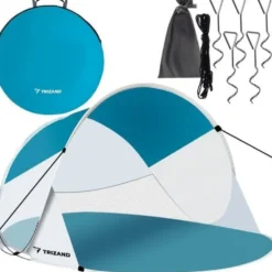 Pop-up strandtält 2 personer 190x120x90 cm turkos/vit med myggnät