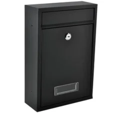 Postlåda svart galvaniserat stål med lock och 2 nycklar 32 cm