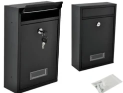 Postlåda svart galvaniserat stål med lock och 2 nycklar 32 cm