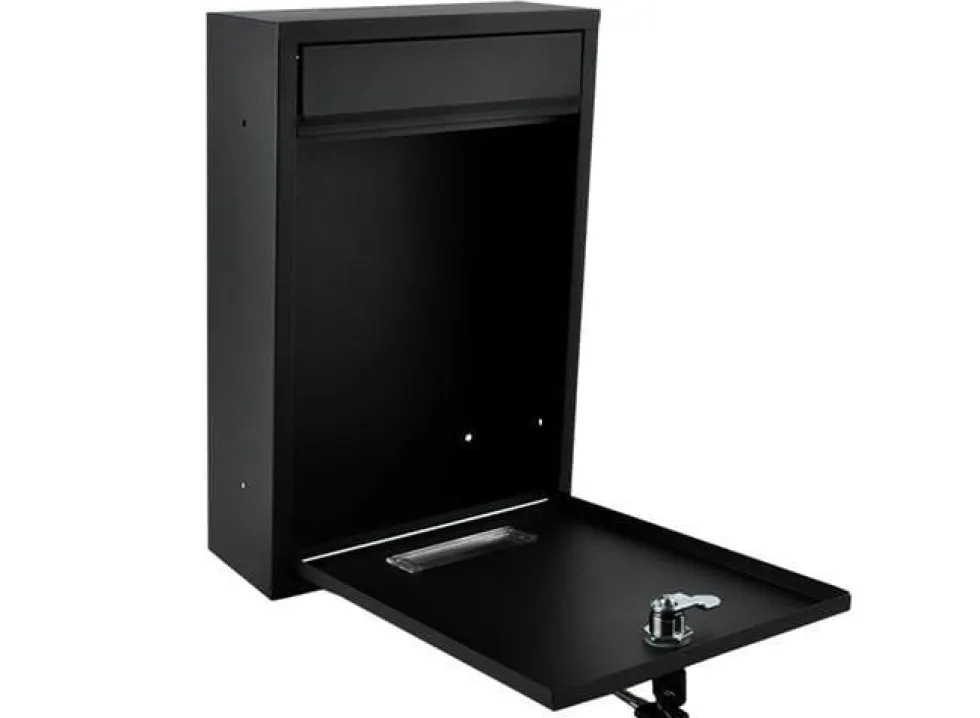 Postlåda svart galvaniserat stål med lock och 2 nycklar 32 cm