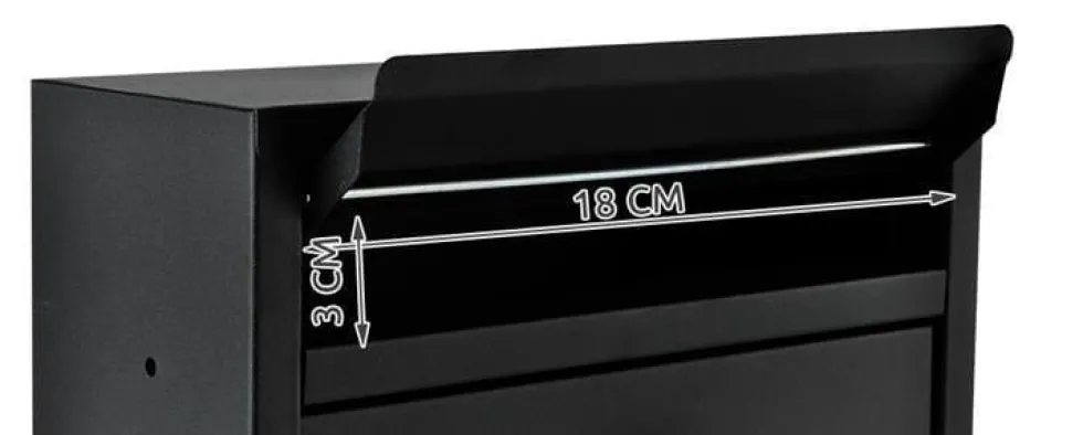 Postlåda svart galvaniserat stål med lock och 2 nycklar 32 cm