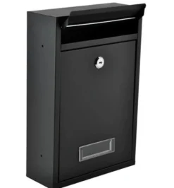 Postlåda svart galvaniserat stål med lock och 2 nycklar 32 cm