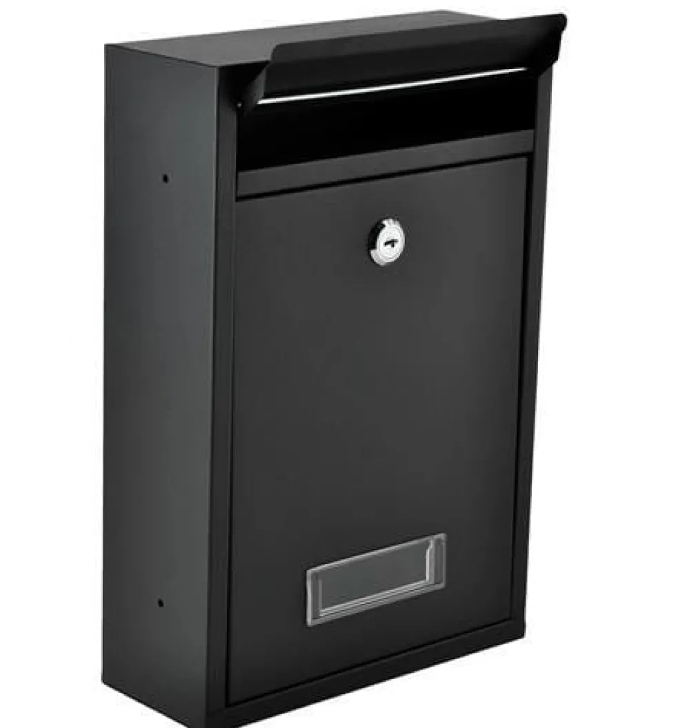 Postlåda svart galvaniserat stål med lock och 2 nycklar 32 cm