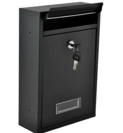 Postlåda svart galvaniserat stål med lock och 2 nycklar 32 cm
