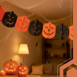 Pumpagirlang Halloween 3 m papper orange/svart, pumpor 17,5 cm