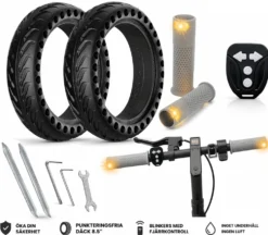 Punkteringsfria däck 8.5" 2-pack + blinkers med fjärrkontroll – Xiaomi M365 Pro Pro2 1S elsparkcykel elkick scooter tillbehör handtag