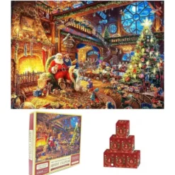 Pussel adventskalender 2026 julpussel 1008 bitar Jultomte 24 lådor