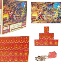 Pussel adventskalender 2026 julpussel 1008 bitar Jultomte 24 lådor